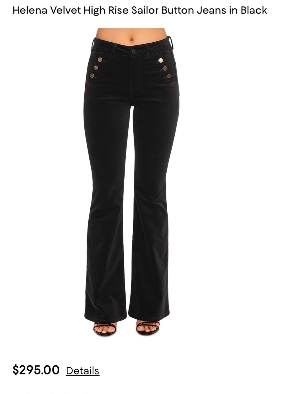 NWT Ramy Brook Helena Black Velveteen High-Rise Sailor Button Flare Pants